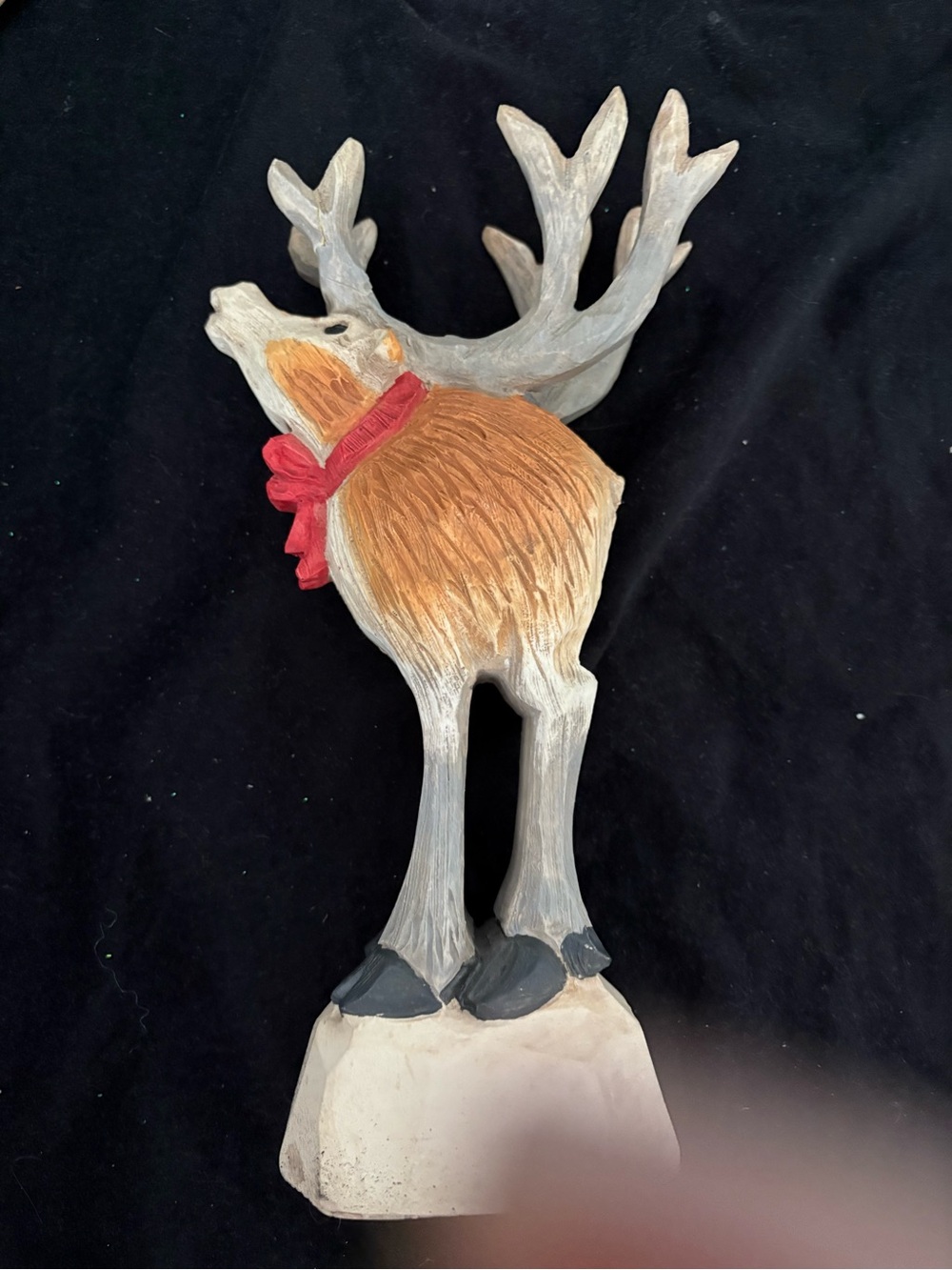 Holiday Reindeer Figurine with Red Bow - Brown and Gray Festive Accent